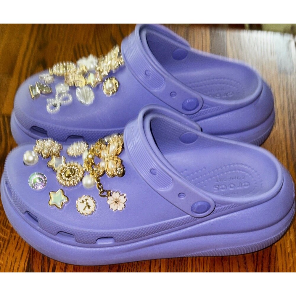 Crocs Mega Crush embellished jibbitz Platform Clog In Purple W8